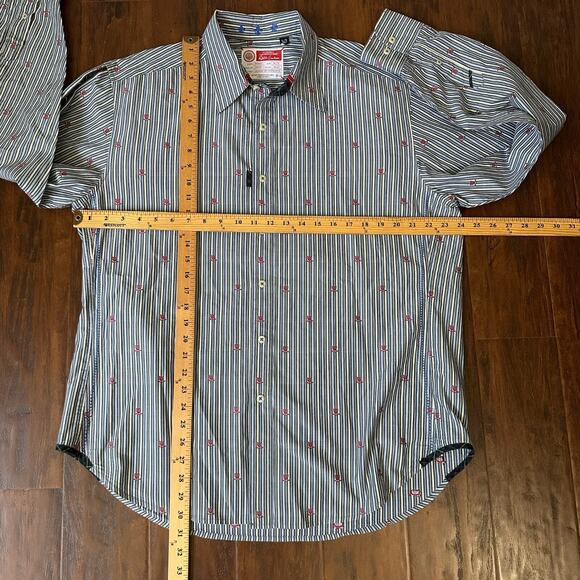 THE FRESHLY LAUNDERED SHIRT by ROBERT GRAHAM Blue Pinstriped Cotton - Picture 10 of 11